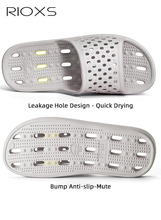 RIOXS Slippers For Men Women, Quick Drying Shower Slippers With Drainage Holes, Soft Comfortable Slippers, Unisex Flat Sliders, Non-Slip Bath Slippers, Bathroom Slippers For Indoor Outdoor Poolside Use, Lightweight Dorm Home Slide Sandals, Light Gray - Image 4